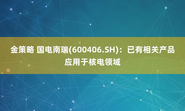金策略 国电南瑞(600406.SH)：已有相关产品应用于核电领域